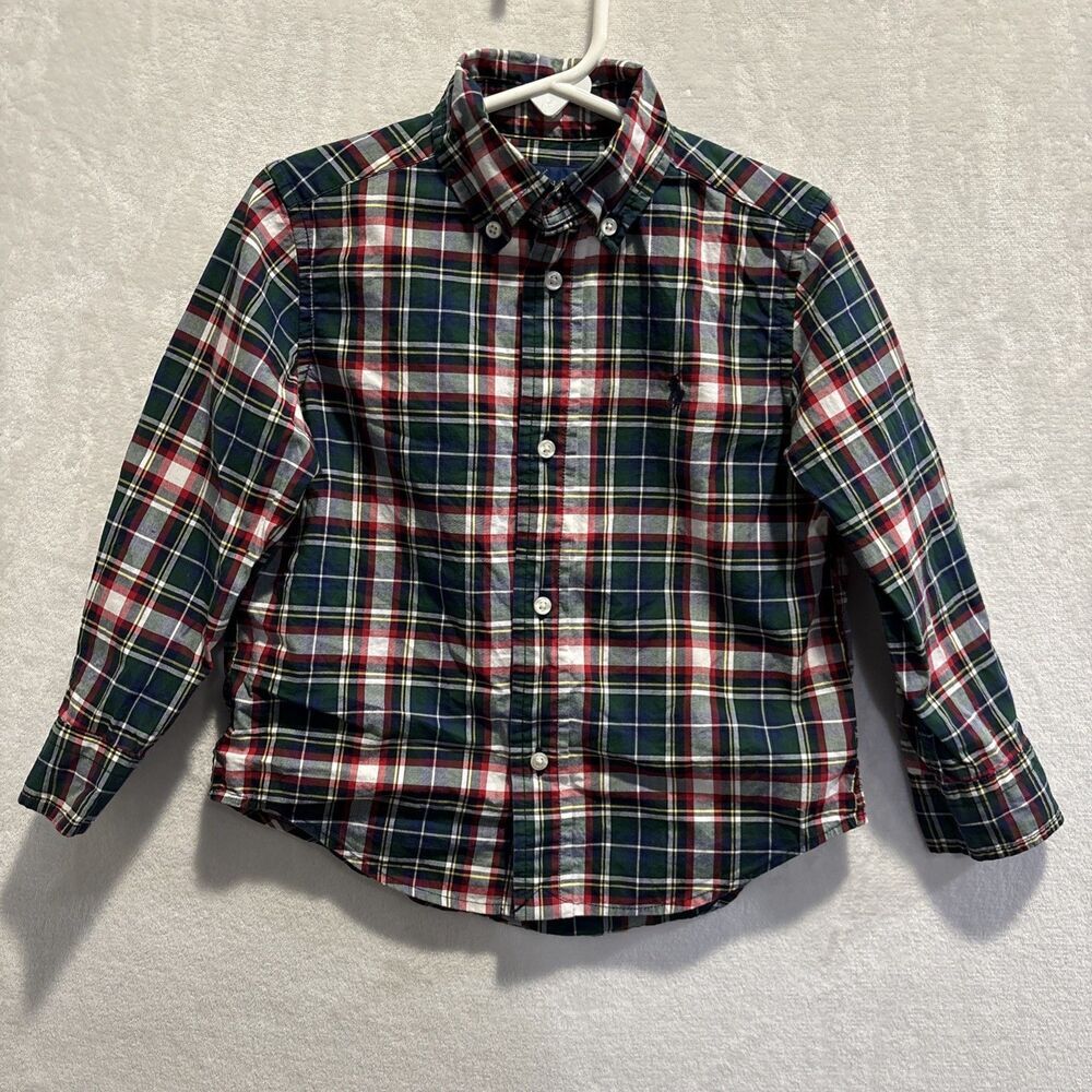 Polo Ralph Lauren Toddler Boy Plaid Button Down Natural Stretch Shirt 3/3T